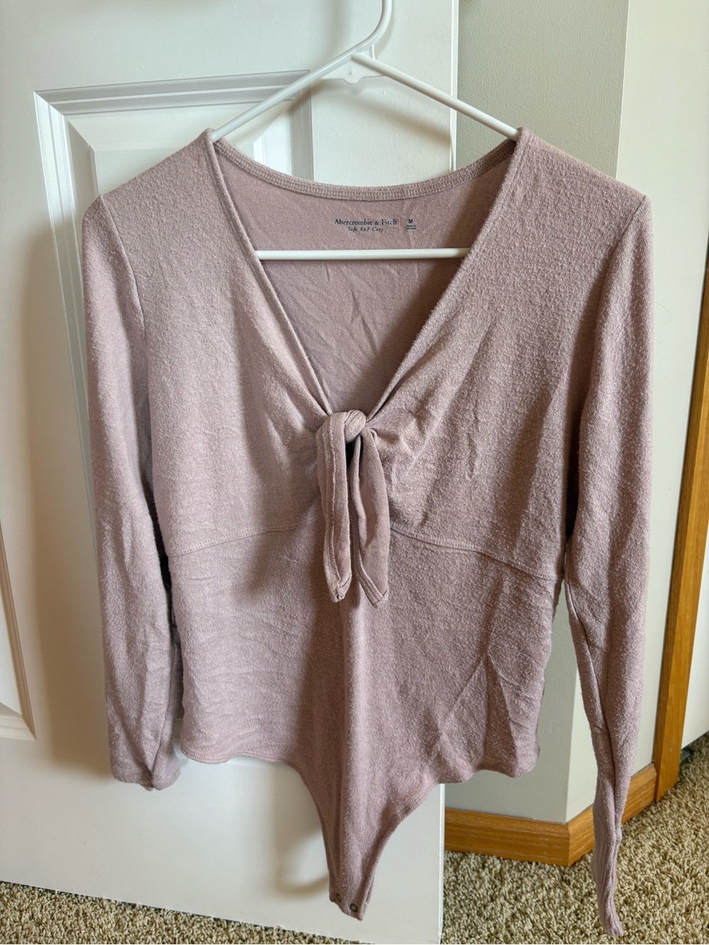 Abercrombie & Fitch Mauve Tie-Front V-Neck Long-Sleeve Bodysuit